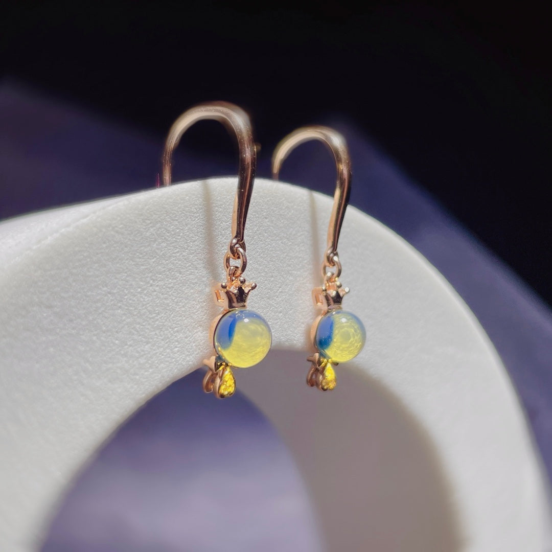 Minimalist Ins-Style 18K Gold Embedded Dominican Blue Amber Earrings - Jewelry