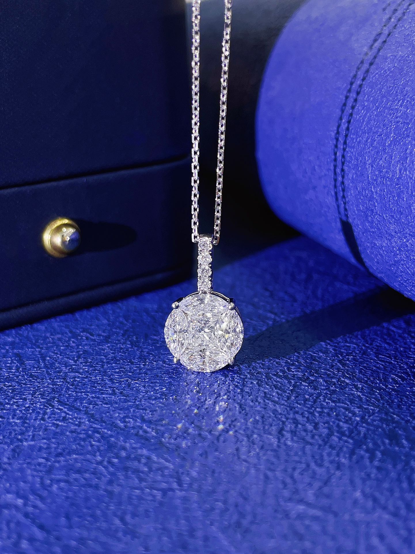 18K Diamond Cultured Marquise Princess Square Coin Pendant Necklace