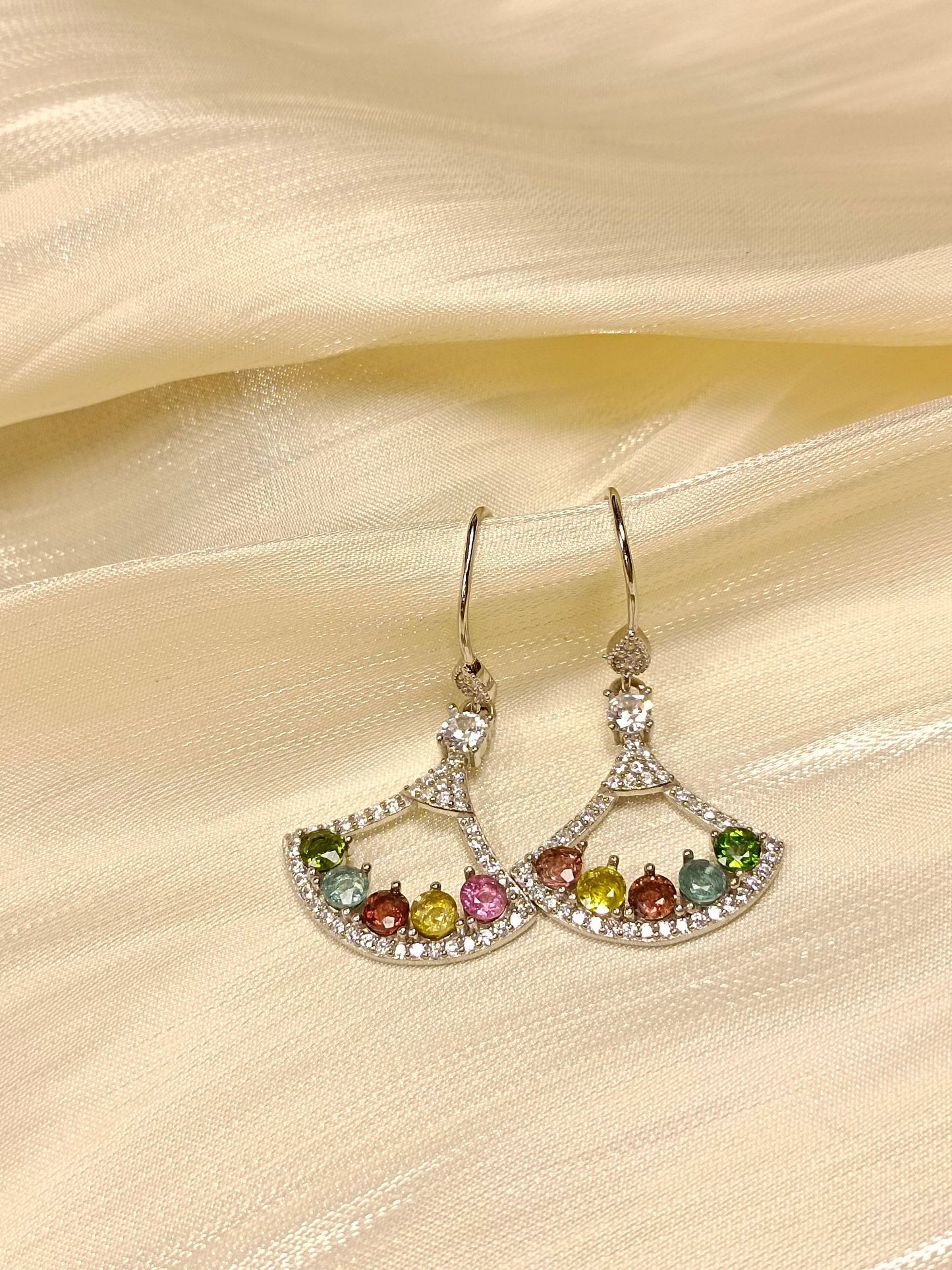 S925 Silver Embedded Tourmaline Earrings - Summer Street Style Jewelry