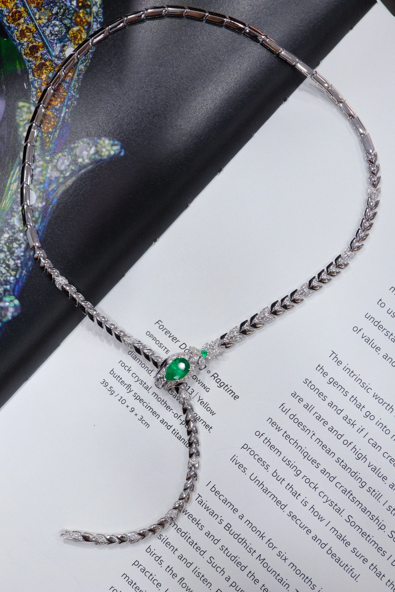 Emerald Jewelry: Serpent Design Emerald Necklace with Adjustable Wear