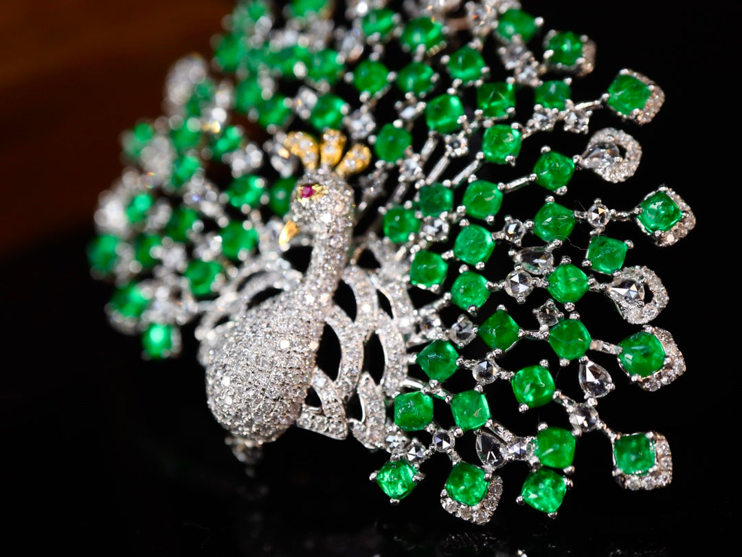 Emerald Green Peacock Brooch/Pendant - A Two-in-One Jewelry Marvel