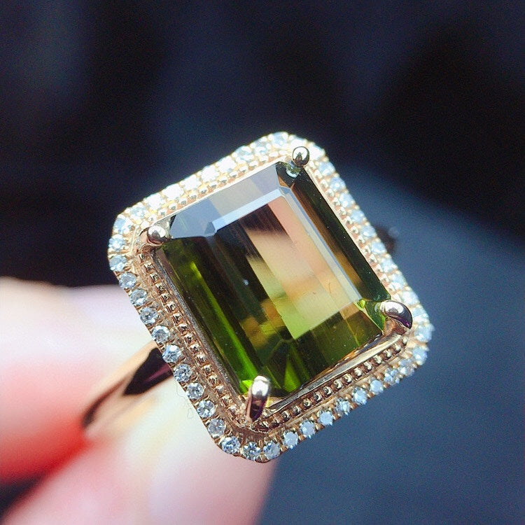 Natural Tourmaline Ring in 18K Gold with Diamond Accent - Exquisite Jewelry