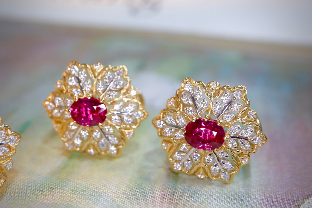 Winter Elegance: Pigeon's Blood Ruby & Diamond Ear Clips Jewelry