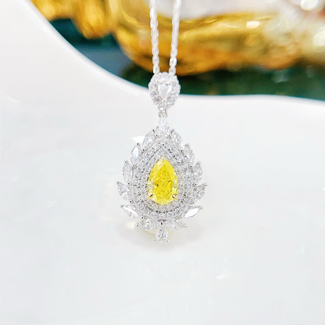 18K Yellow Gold Cultured Diamond Pear-Shaped and Marquise Pendant Necklace