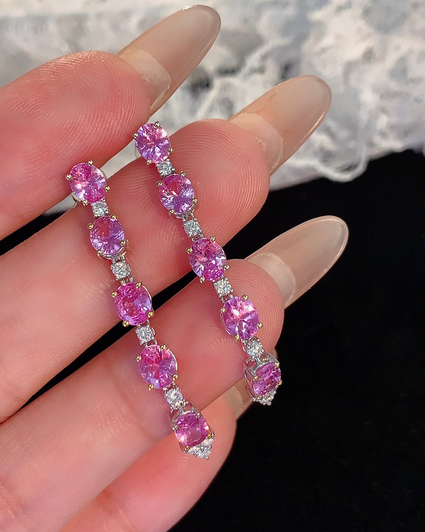 Elegant Fairy-Style Natural Unheated Pink Sapphire Earrings with Diamonds