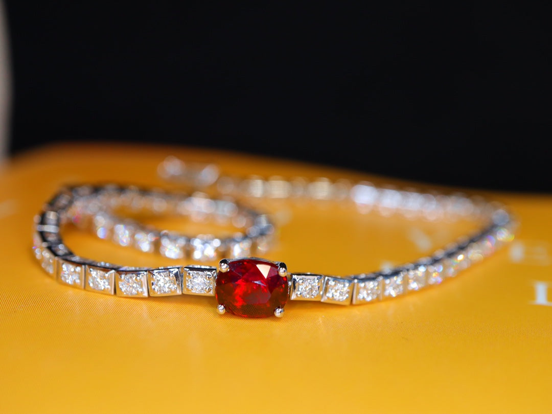 Pigeon's Blood Red Ruby Fully Diamond-Embedded Bracelet - Premium Jewelry