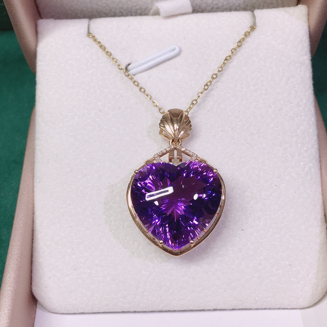 18K Gold Embedded Natural Amethyst Pendant - Elegant Jewelry