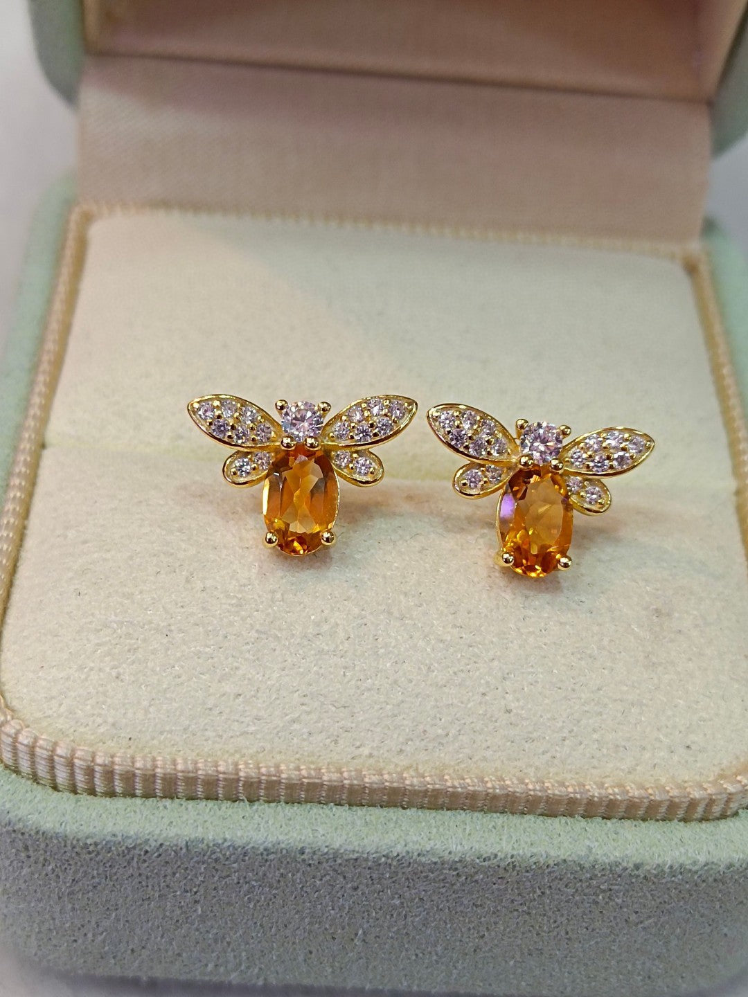 Vibrant Yellow Crystal Bee Stud Earrings - Unique Jewelry