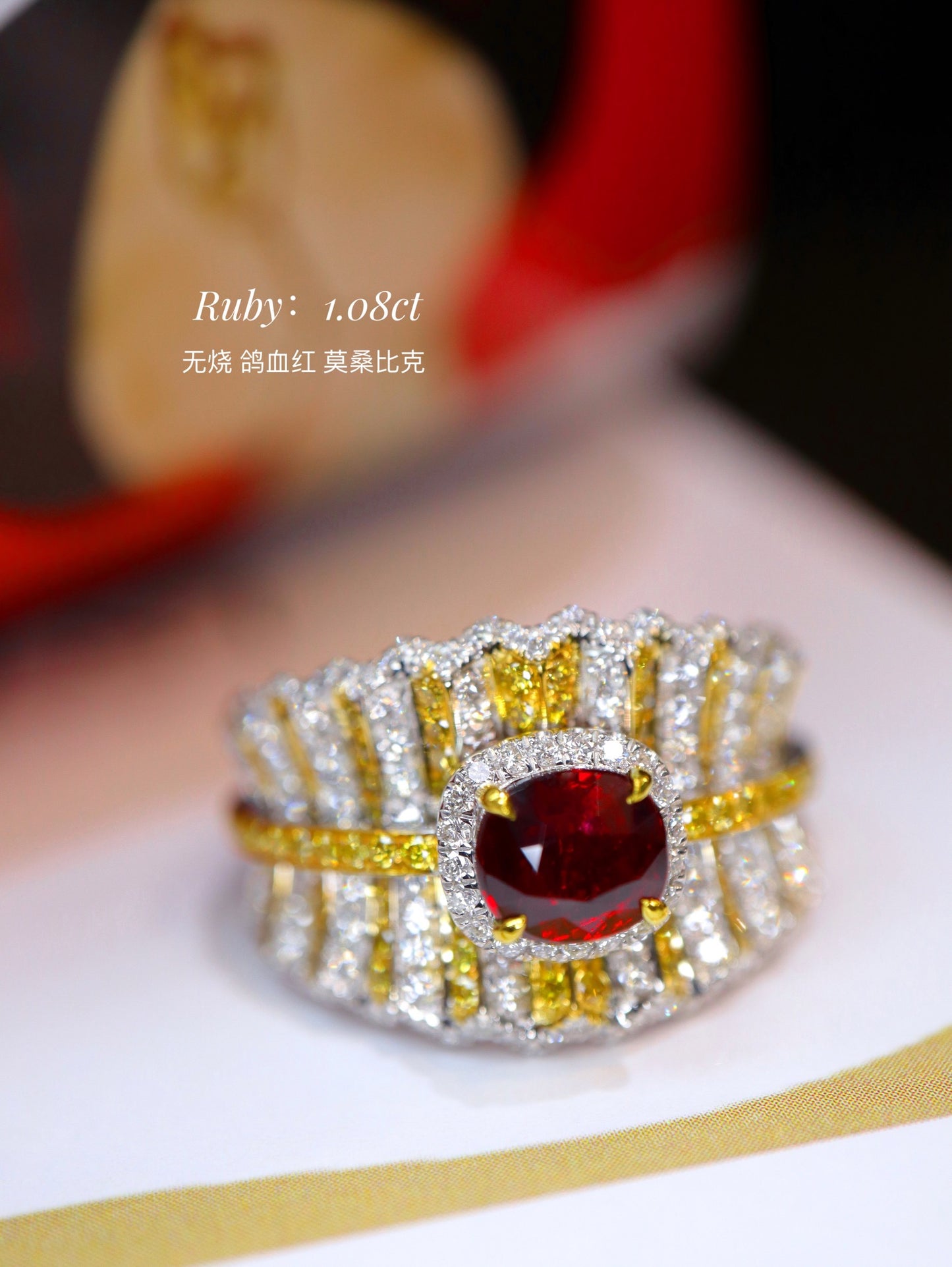 Anillo de rubí de sangre de paloma de 1,08 quilates en estilo inspirado en Buccellati – Joyería de lujo