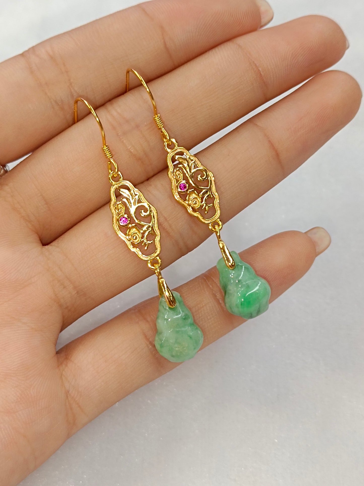 Natural Jade Gourd S925 Silver Earrings - Jewelry for Prosperity