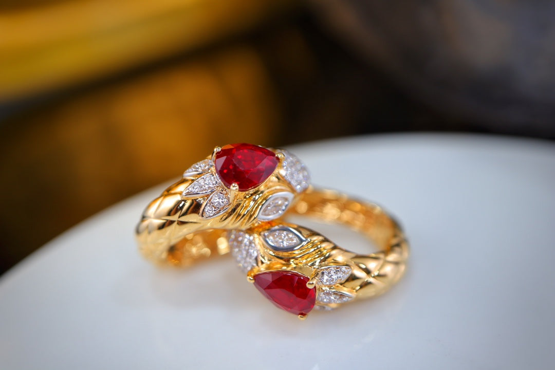 Unique Serpent-Inspired Pigeon Blood Red Ruby Earrings - Luxurious Jewelry Piece