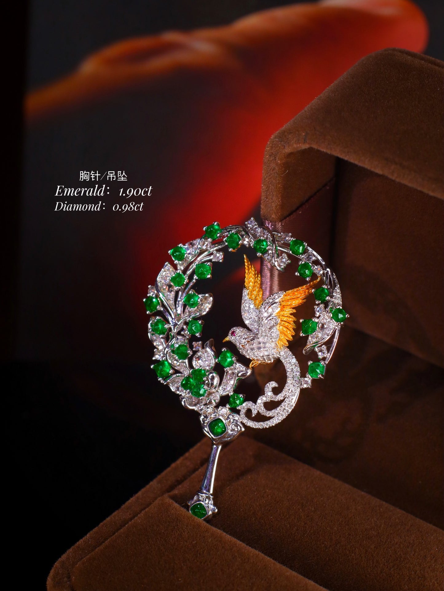 Spring Messenger · Swift Swallow Art Jewelry: Emerald and Diamond Brooch/Pendant