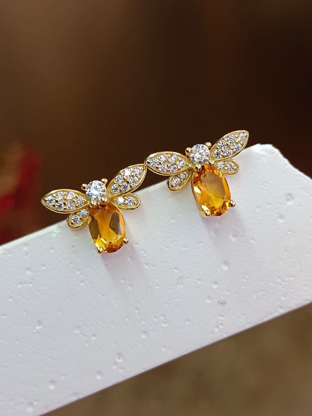 Vibrant Yellow Crystal Bee Stud Earrings - Unique Jewelry