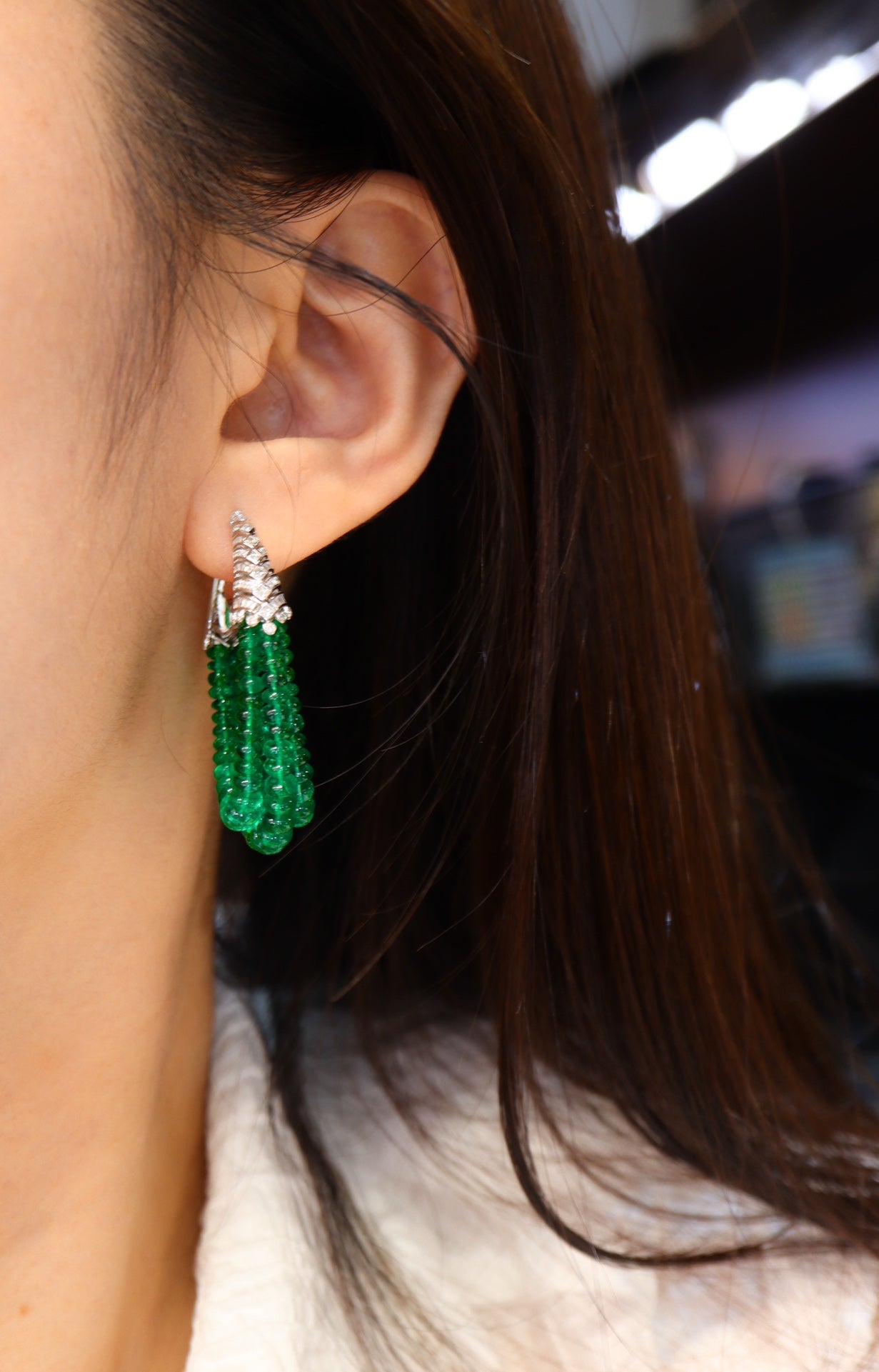 Premium Custom High-Crystal Jewelry: Emerald and Diamond Earrings