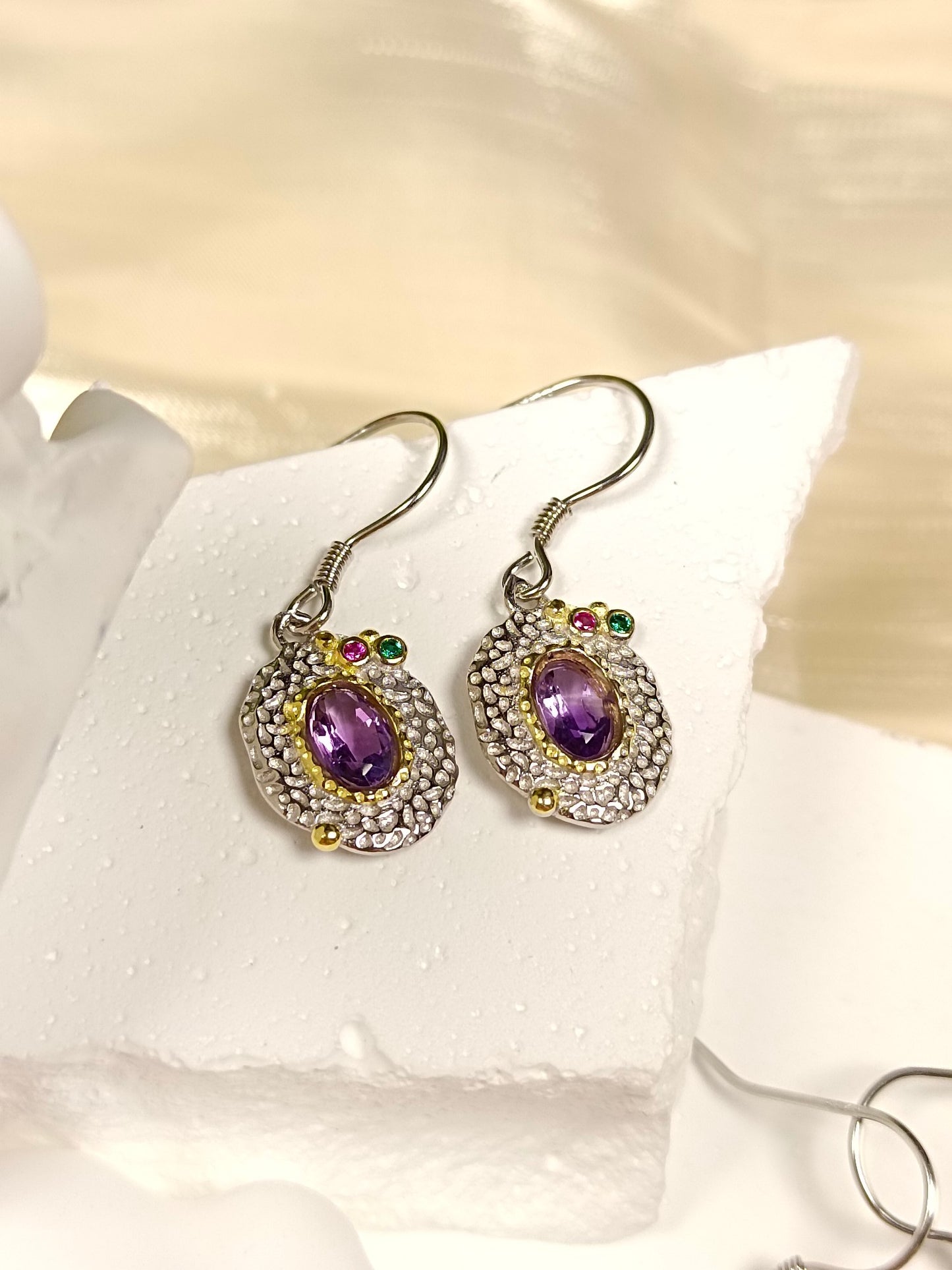 S925 Silver Embedded Amethyst Earrings - Italian Craftsmanship