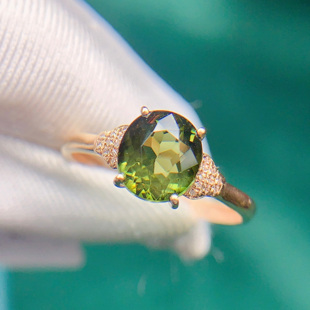 Natural Tourmaline Ring with 18k Gold and Diamond Accents - Jewelry Delight