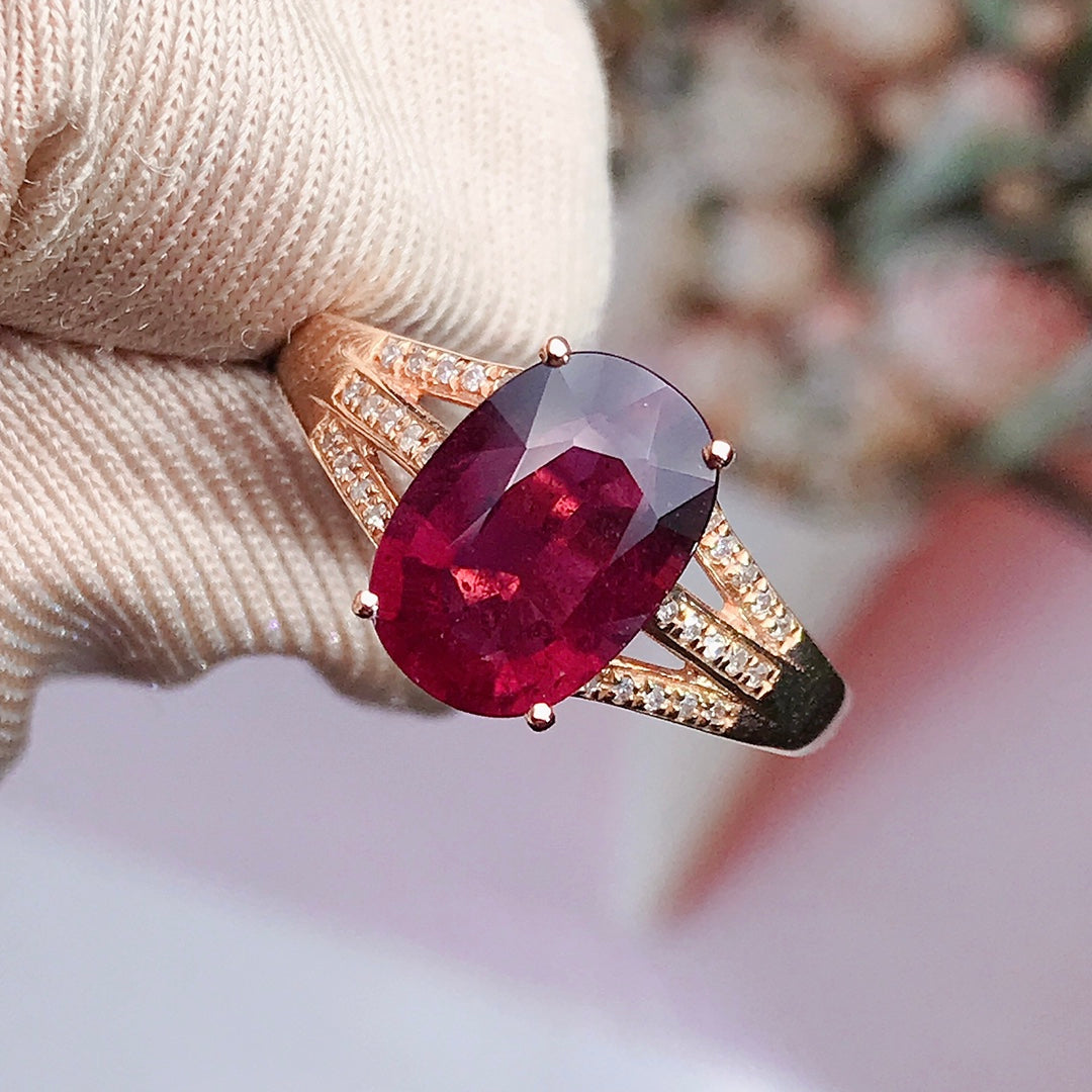 Natural Tourmaline Ring in 18K Gold with Diamond Accent - Jewelry Delight