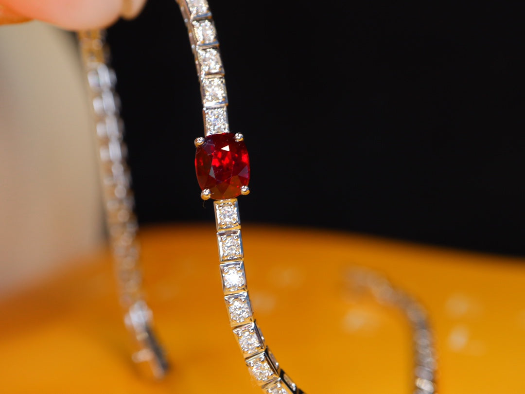 Pigeon's Blood Red Ruby Fully Diamond-Embedded Bracelet - Premium Jewelry