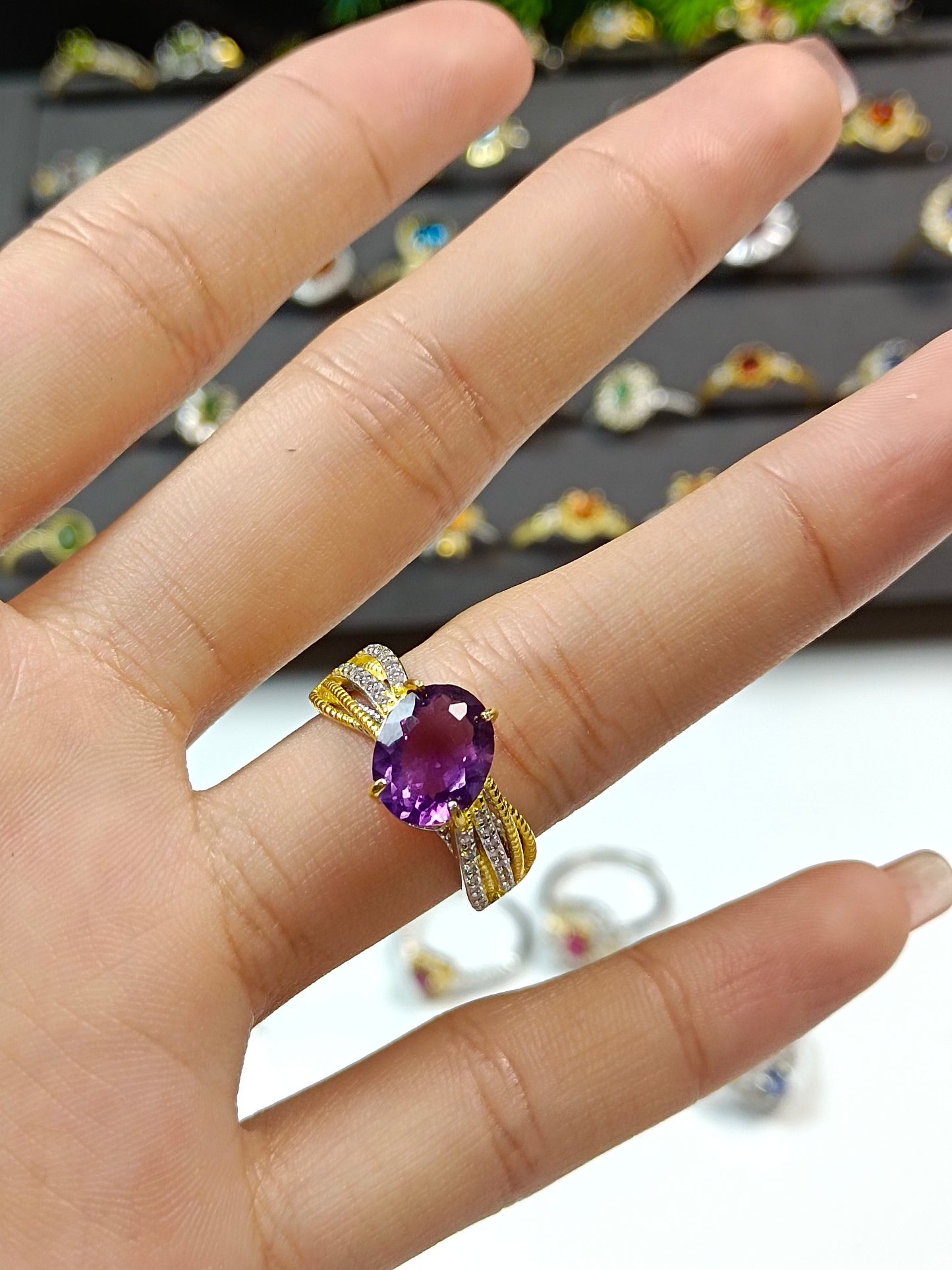 S925 Silver Embedded Amethyst Ring - Elegant Vintage Style European Fashion Jewelry