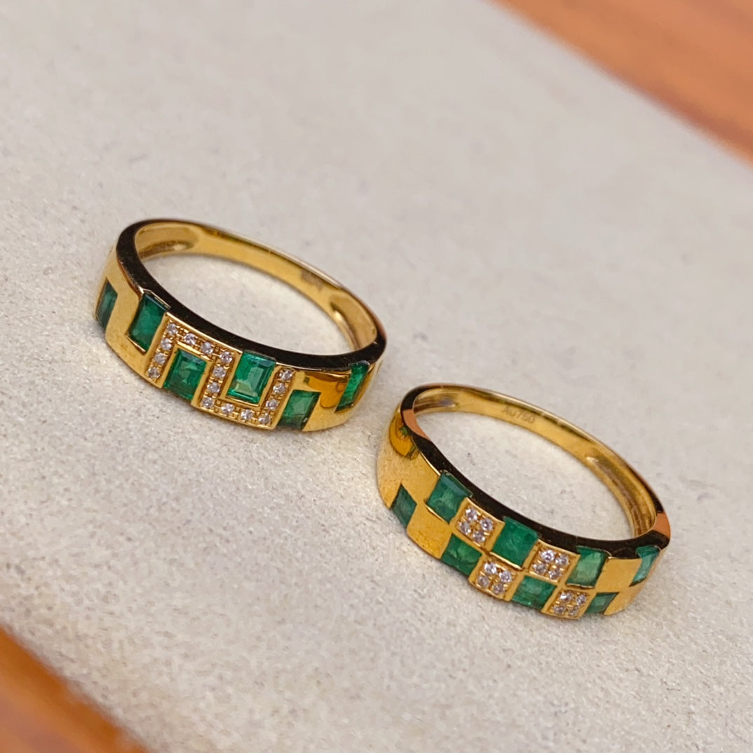 18k Gold Emerald and Diamond Ring - Unique Designs Jewelry