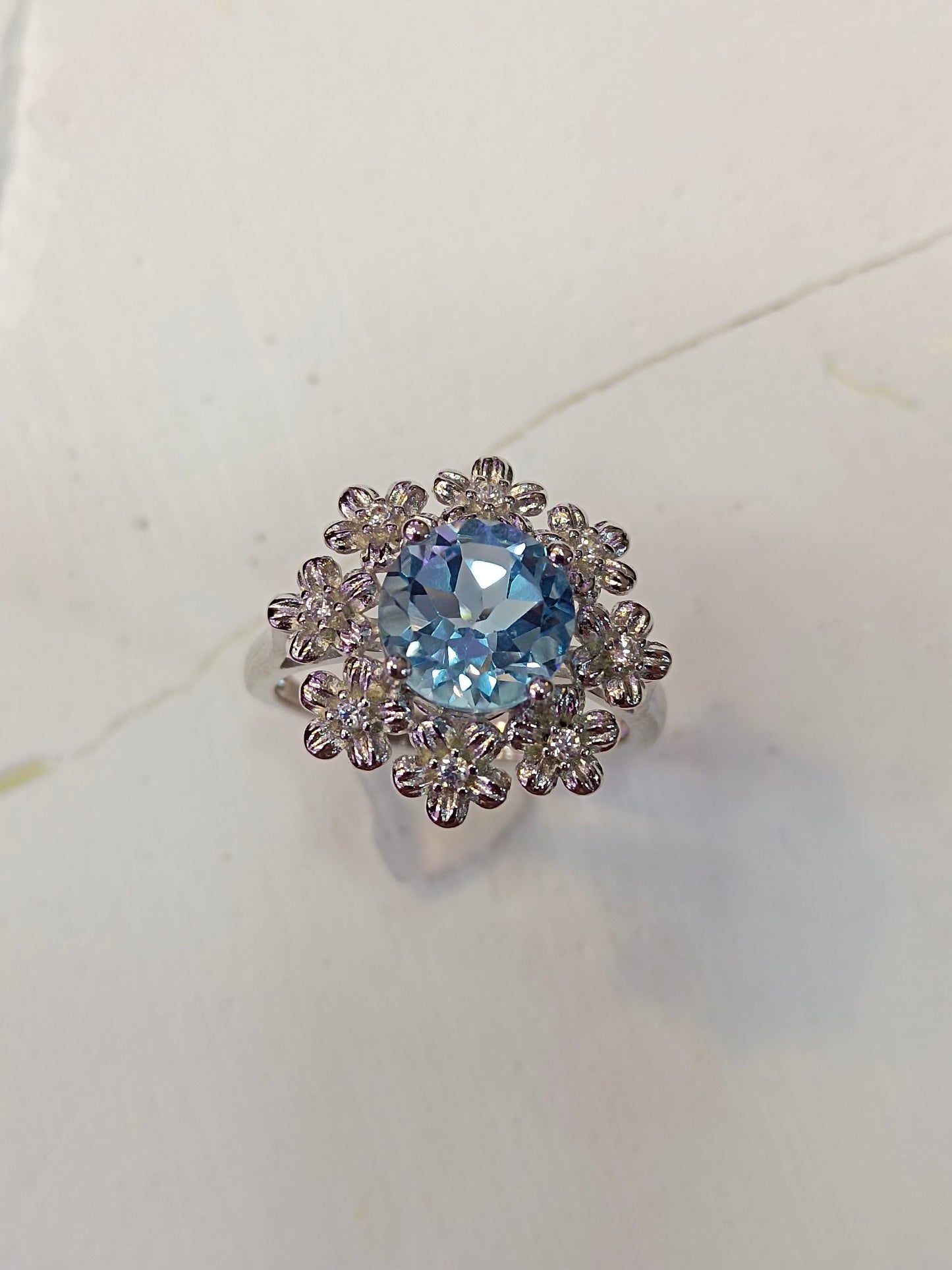 Cincin Bunga Kaya Topaz S925 Perak Indah - Barang Kemas Elegan