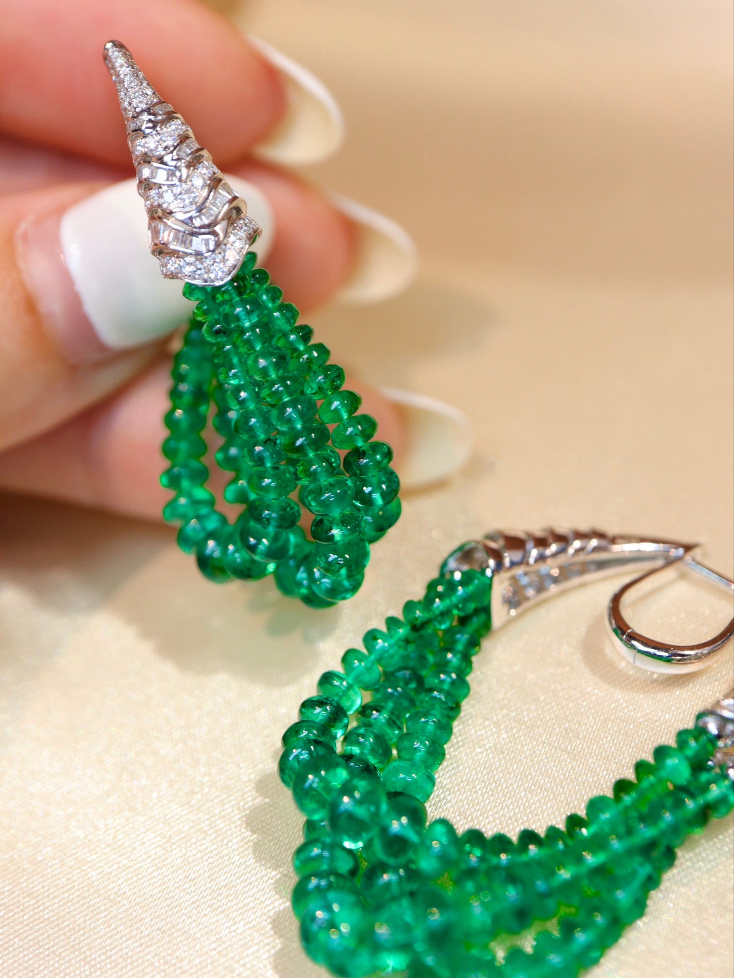 Premium Custom High-Crystal Jewelry: Emerald Bead Earrings