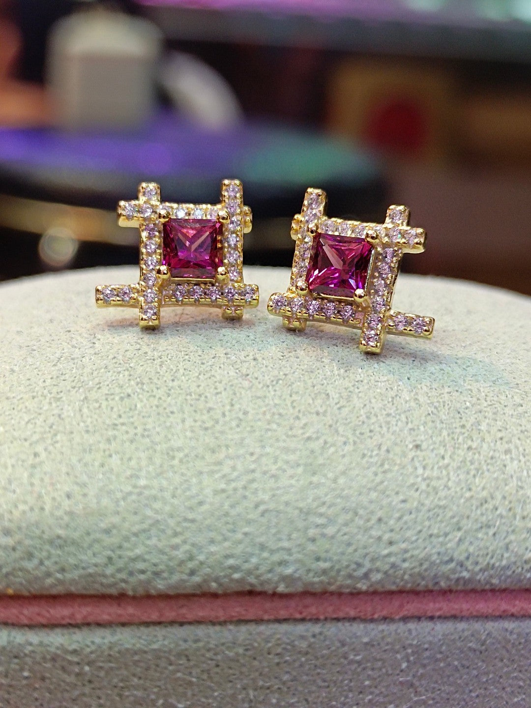 Princess Cut Natural Purple Garnet Jewelry Earrings