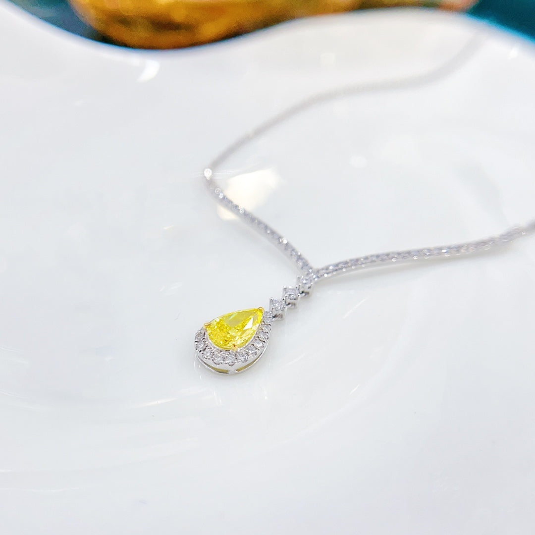 18K Cultured Yellow Diamond Teardrop V-Shape Pendant - Luxurious Jewelry