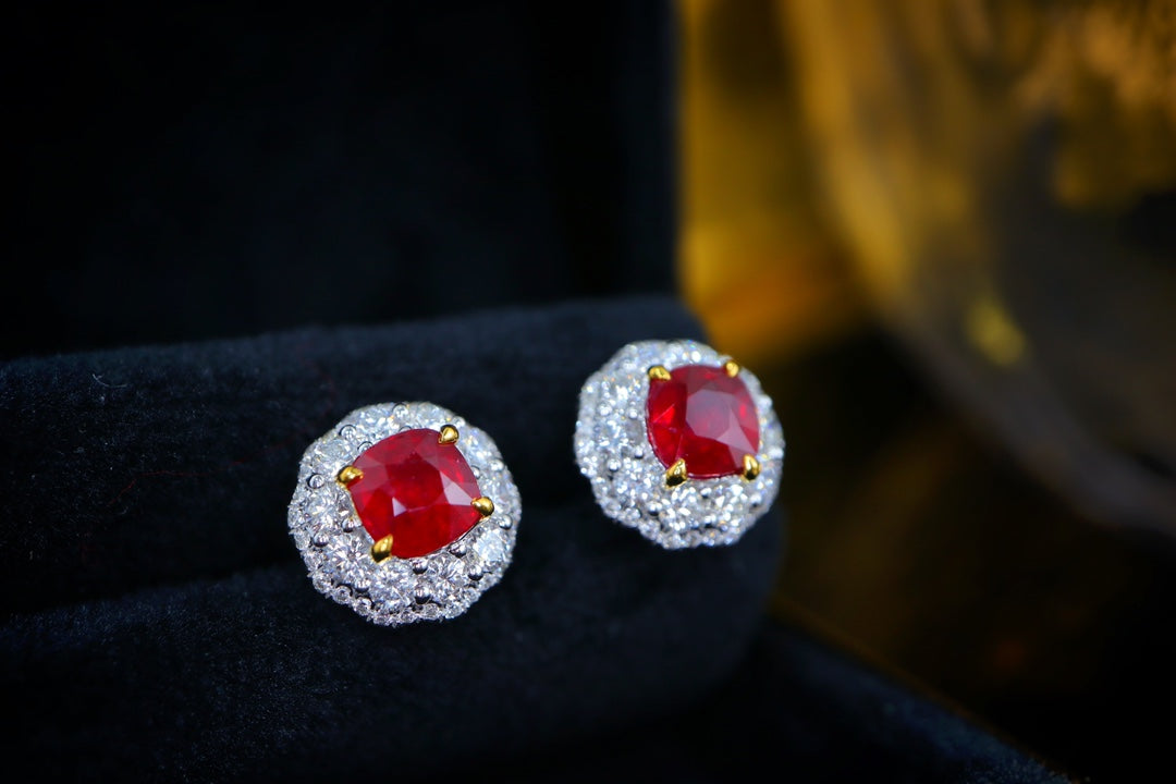 Pigeon's Blood Ruby Earrings - Lady Diana Style High-end Jewelry