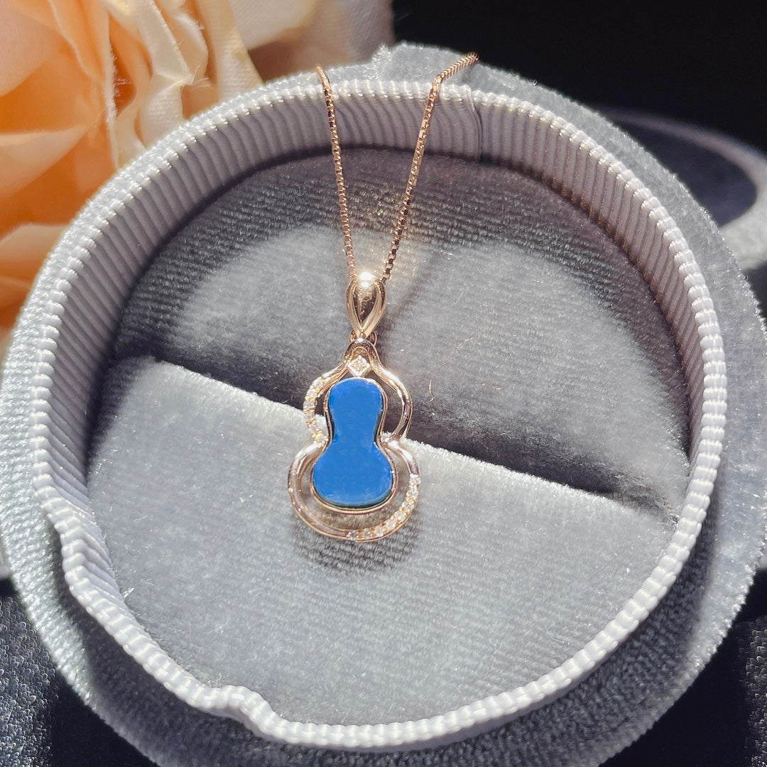 Exquisito Colgante De Ámbar Azul Dominicana Incrustado En Oro De 18 Quilates - Joyería