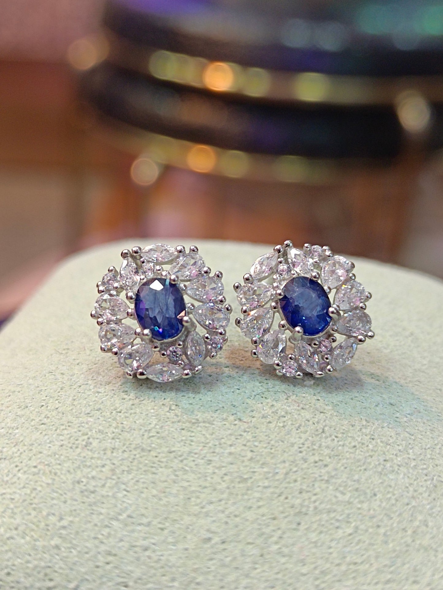 S925 Silver Embedded Sapphire Earrings - Elegant Jewelry