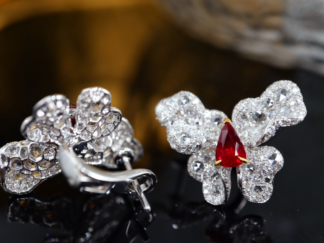 Butterfly Flower Ruby Diamond Ear Clips Jewelry - A Unique and Exquisite Choice