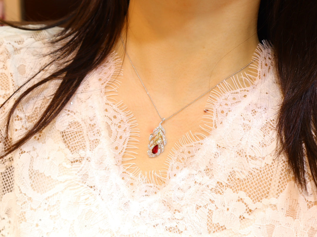 ✨ Feather Design Ruby Pendant Jewelry