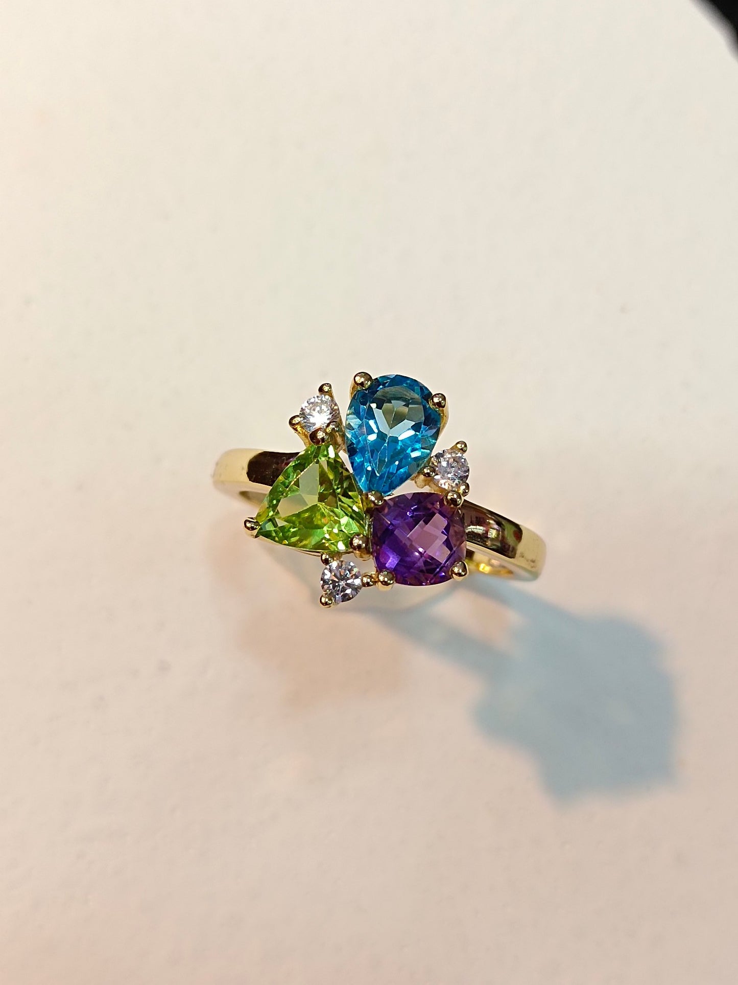 Exquisite S925 Sterling Silver Multi-Gemstone Ring with 18K Gold Embedding