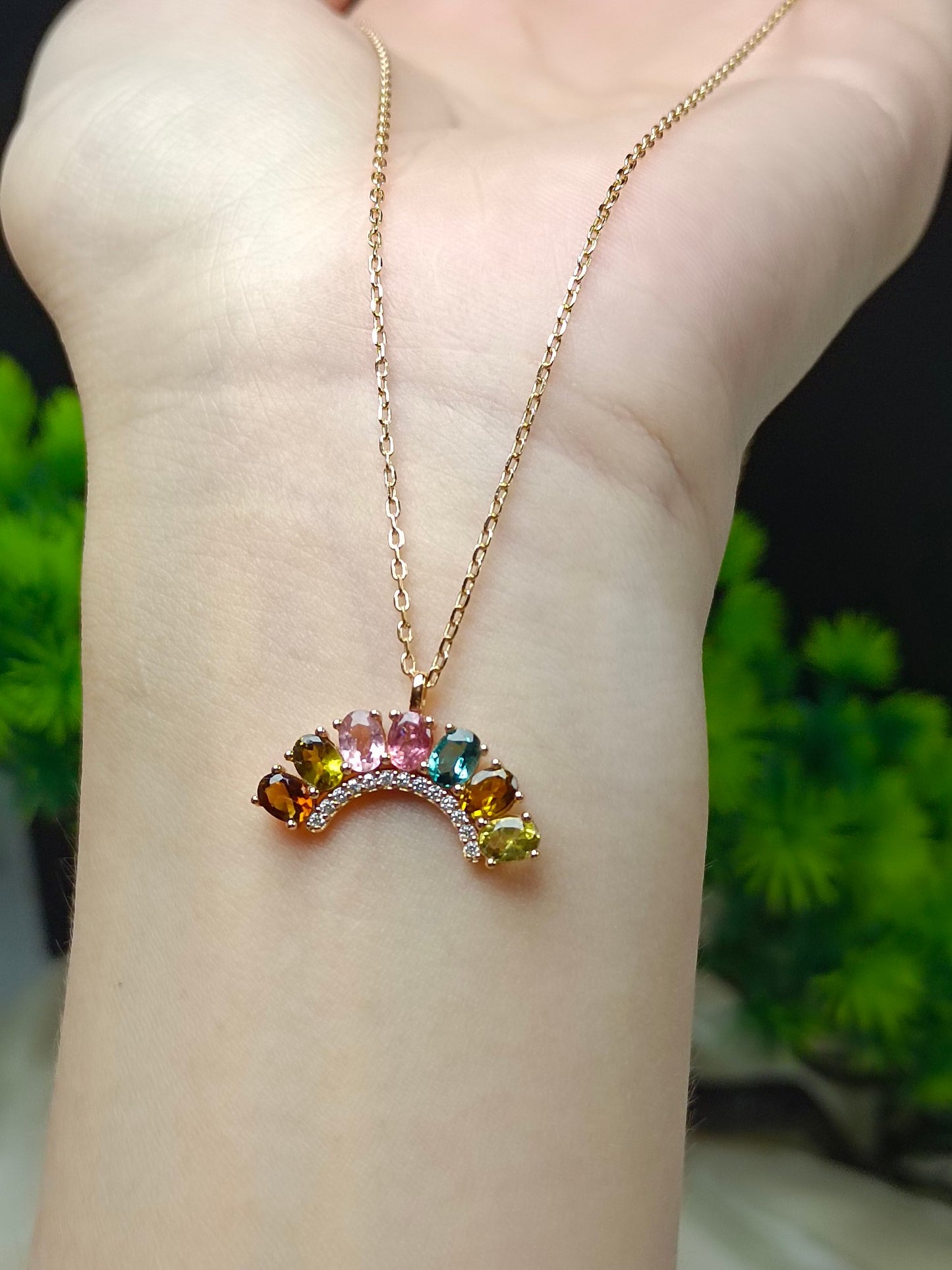 S925 sterling zilver fijn vakmanschap ingebed met toermalijn ketting - zomerse regenboogsieraden