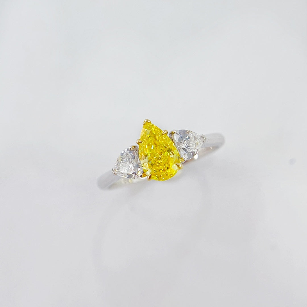 18K Cultured Yellow Diamond Double Heart Pendant Ring - Jewelry Delight