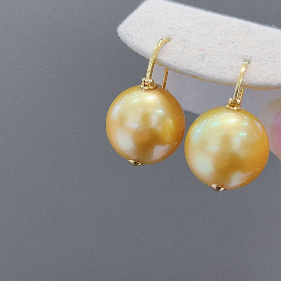 Luxurious 14-15mm South Sea Golden Pearl Earrings in 18K Gold - A Jewelry Must-Have