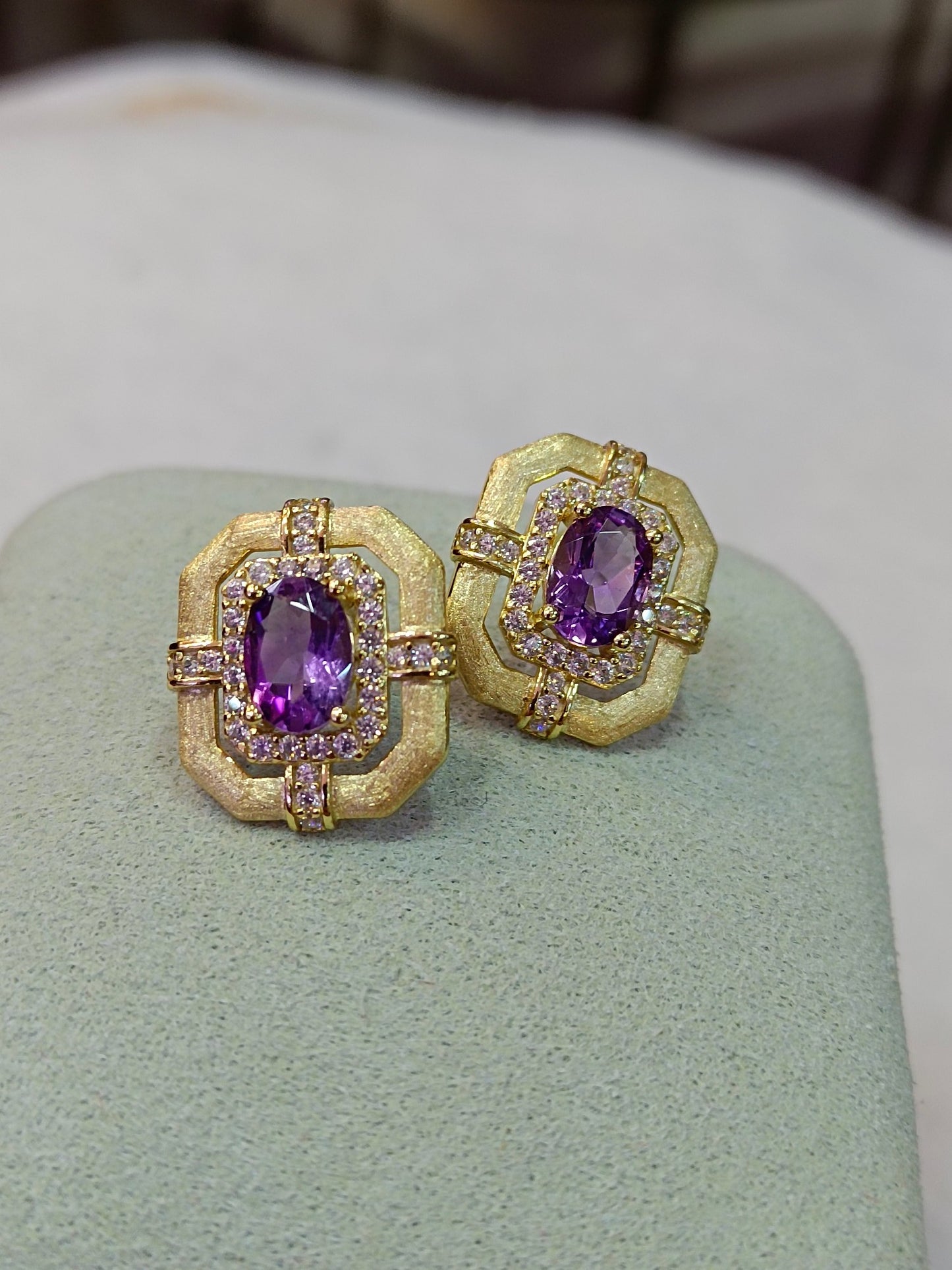 S925 Silver Exquisite Amethyst Earrings with Precision Embedding