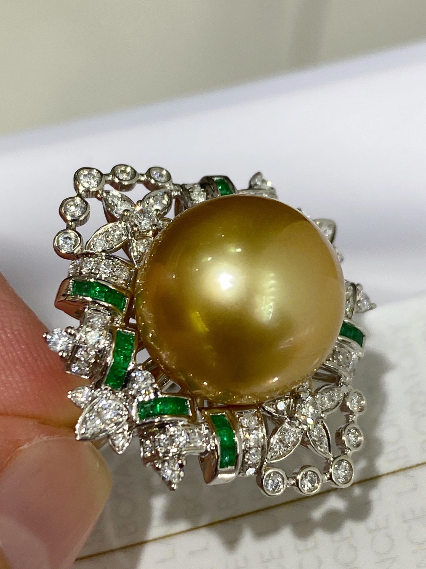 Luxurious Golden Pearl and Diamond Ring - Premium Jewelry