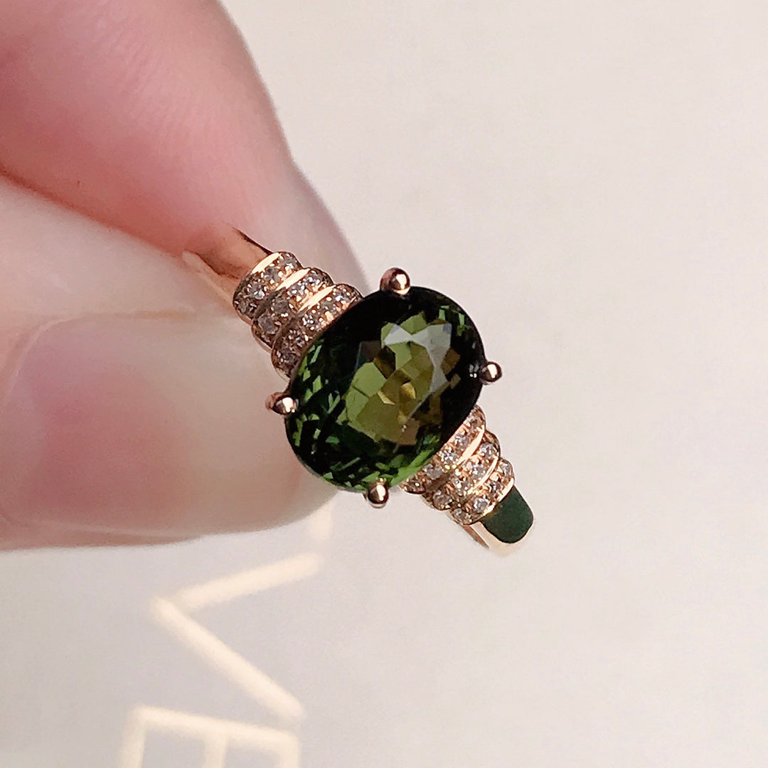 18K Gold Bi-Color Tourmaline Ring with Diamonds - Exquisite Jewelry