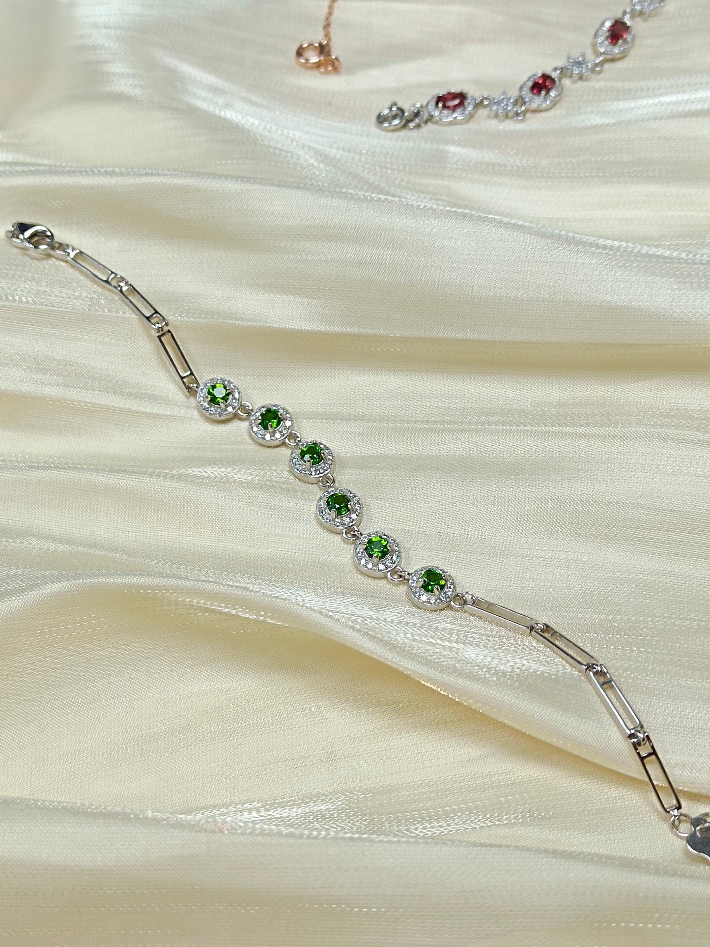 Bracciale Diopside incorporato in argento S925 - Nuovo stile alla moda