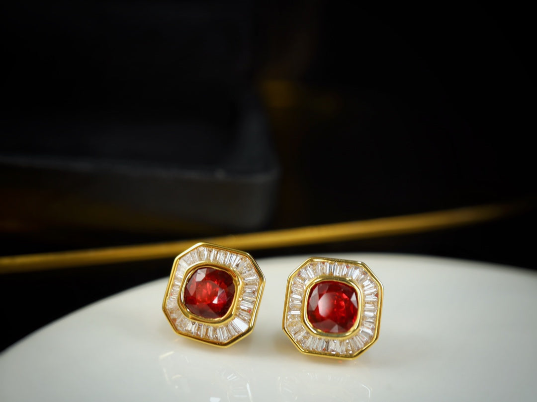 Pigeon's Blood Red Ruby Earrings - Premium Fashion Jewelry