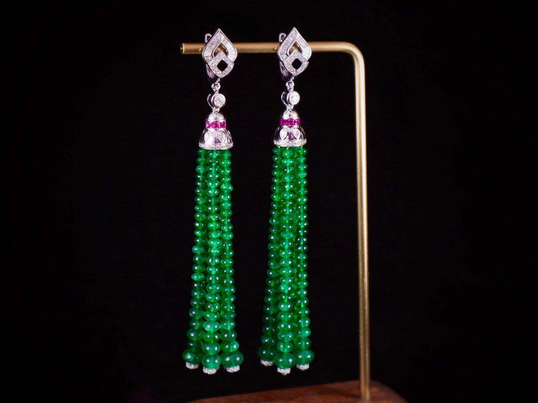 Panjshir Emerald Tassel Earrings - Star Style Jewelry