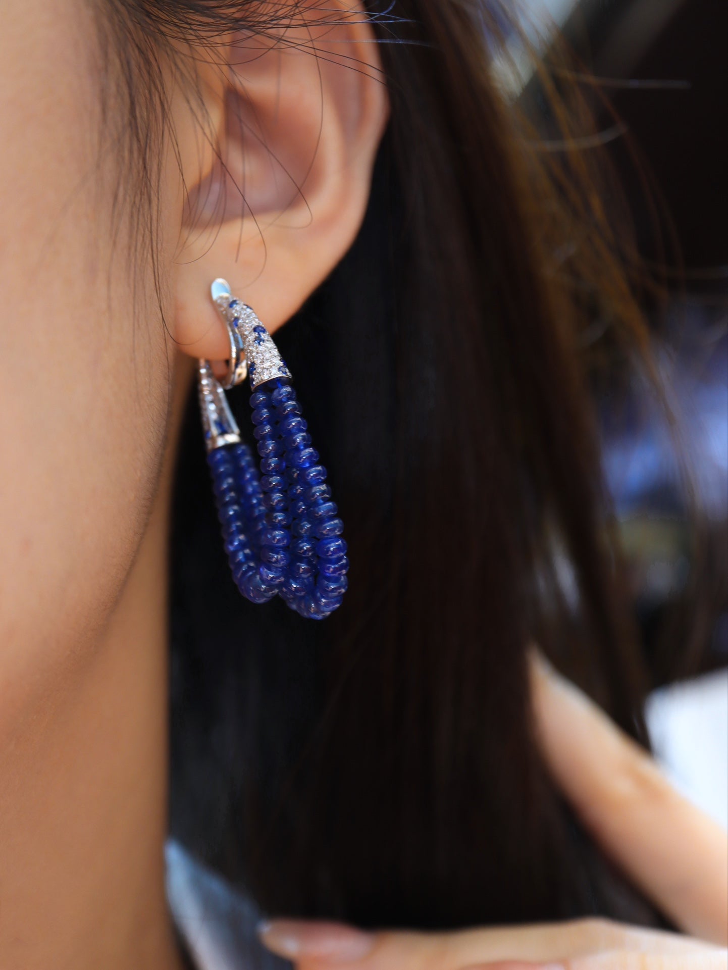 Elegant Burmese Unheated Sapphire Abacus Bead Earrings Jewelry