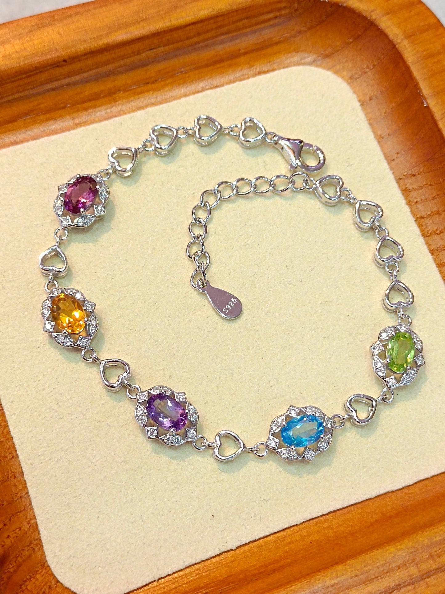 S925 Silver Exquisite Multi-Gemstone Bracelet with Colorful Crystals