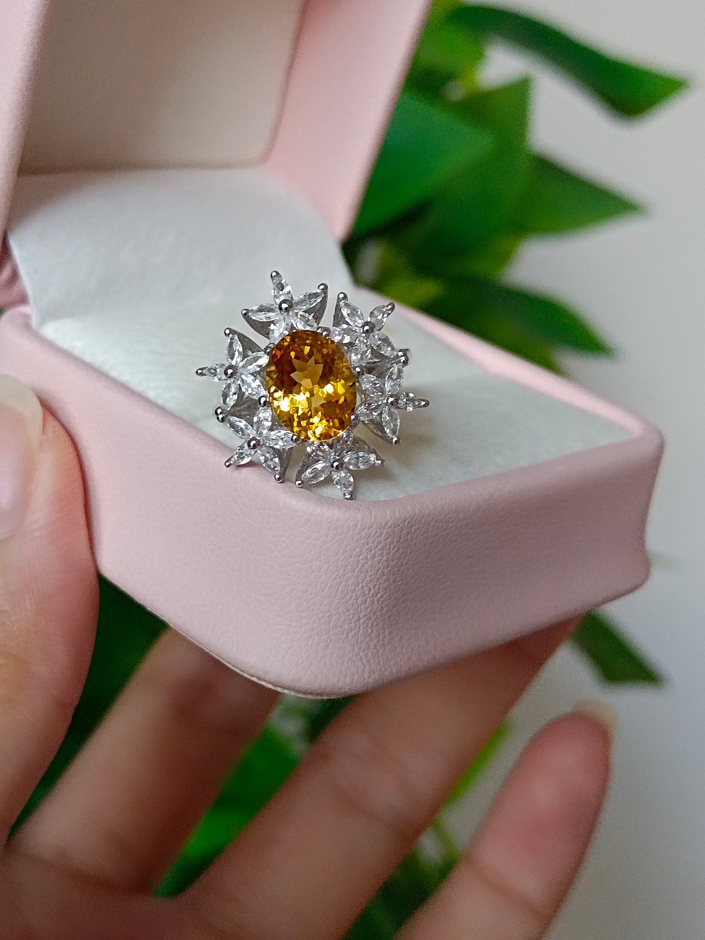 Cincin Citrine Kuning Asli yang Mewah - Barang Kemas Terindah