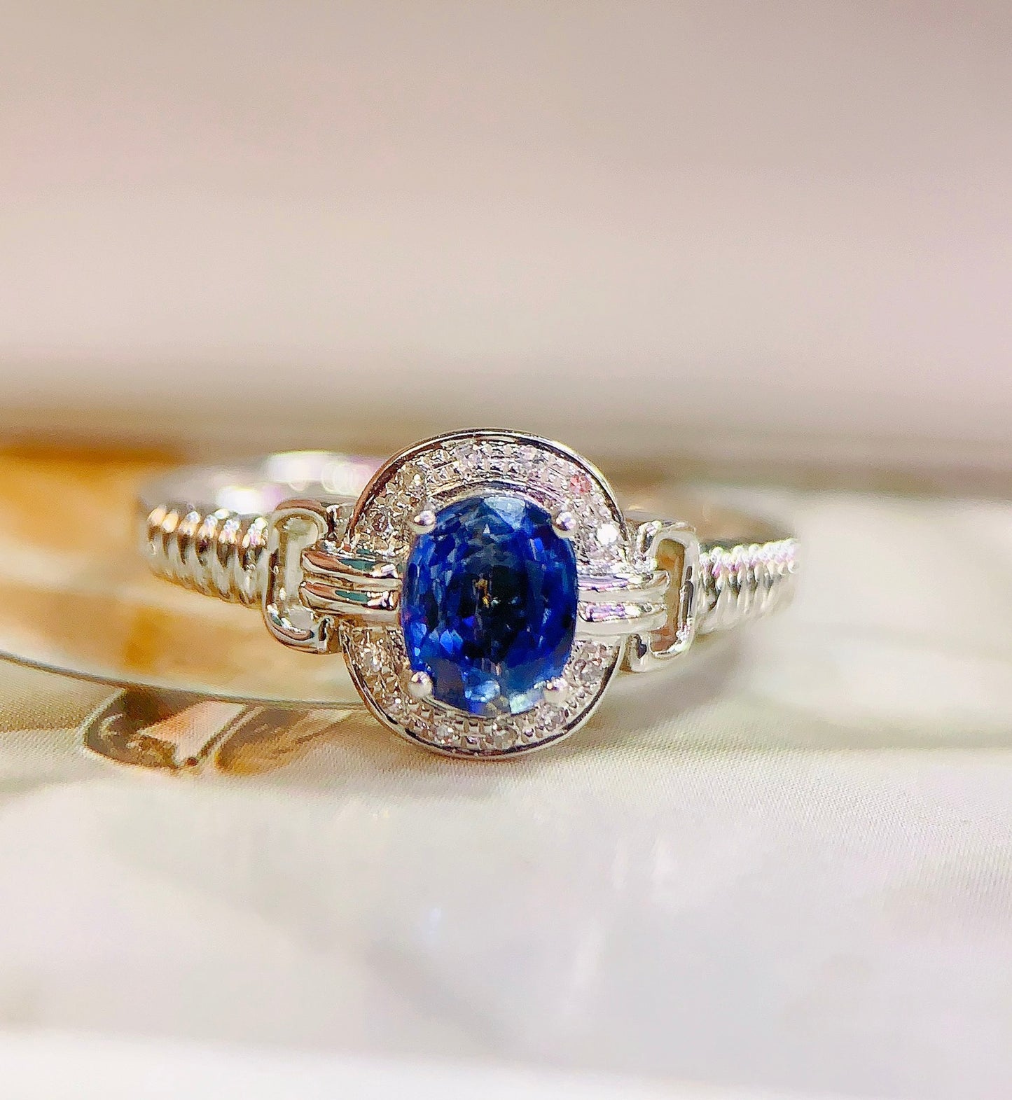 Luxury Sapphire Ring in 18K Gold with Diamond Accents - Fine Jewelry