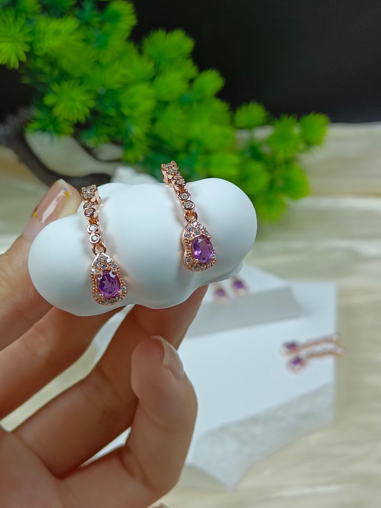 S925 Silver Embedded Purple Crystal Gourd Earrings - Luxury Minimalist Long Jewelry Design