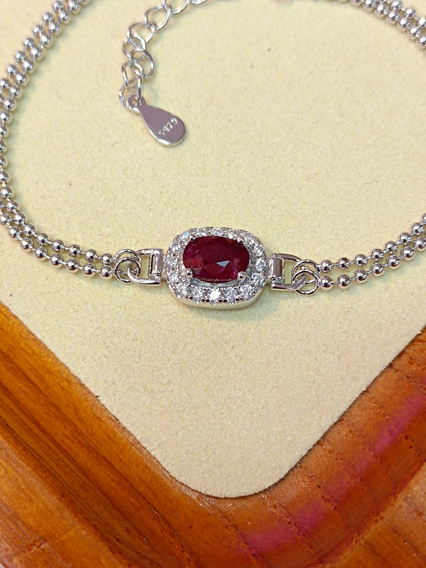 Exquisite S925 Silver Jewelry with Ruby Embedded Bracelet