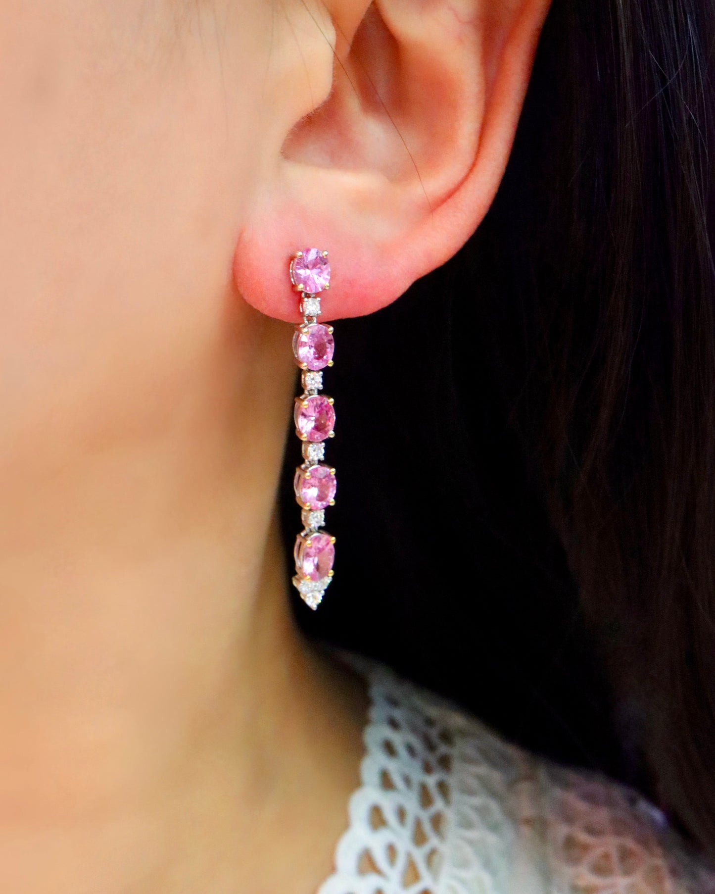 Elegant Fairy-Style Natural Unheated Pink Sapphire Earrings with Diamonds